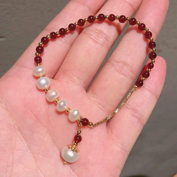 Garnet | Freshwater Pearls Winered Garnet Stone Crystal Beads Gold Color