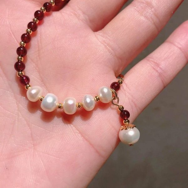 Garnet | Freshwater Pearls Winered Garnet Stone Crystal Beads Gold Color