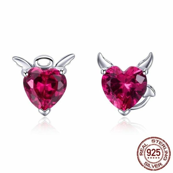 Garnet | Little Evil and Angel CZ Garnet Earrings – 925 Sterling Silver