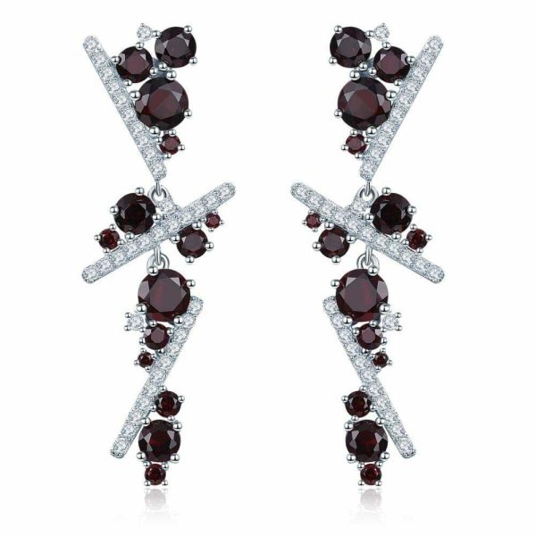 Garnet | Multisection Elegant Garnet Stud Earrings – 925 Sterling Silver