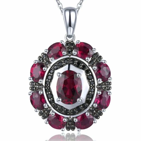 Garnet | Natural Rhodolite Garnet Black Spinel Solid Silver Pendant 6.2 Carats