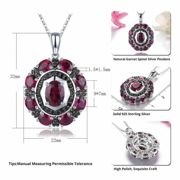 Garnet | Natural Rhodolite Garnet Black Spinel Solid Silver Pendant 6.2 Carats