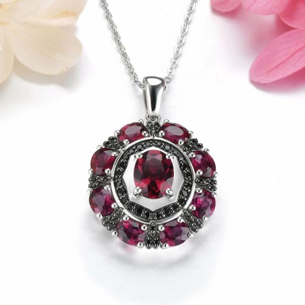 Garnet | Natural Rhodolite Garnet Black Spinel Solid Silver Pendant 6.2 Carats