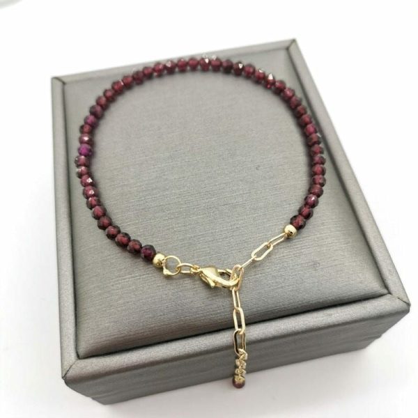 Garnet | Natural Stones Pulsera Faceted Garnet Adjustable Bracelet – 14K Gold Filled Chain