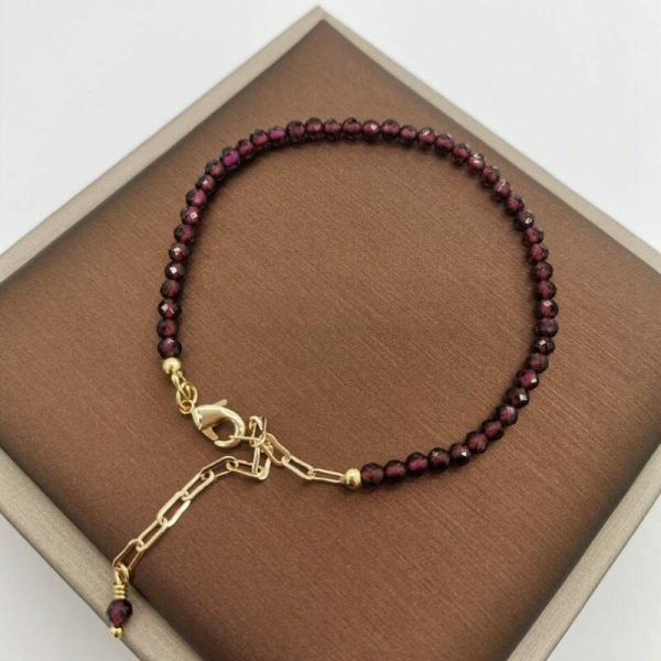 Garnet | Natural Stones Pulsera Faceted Garnet Adjustable Bracelet – 14K Gold Filled Chain