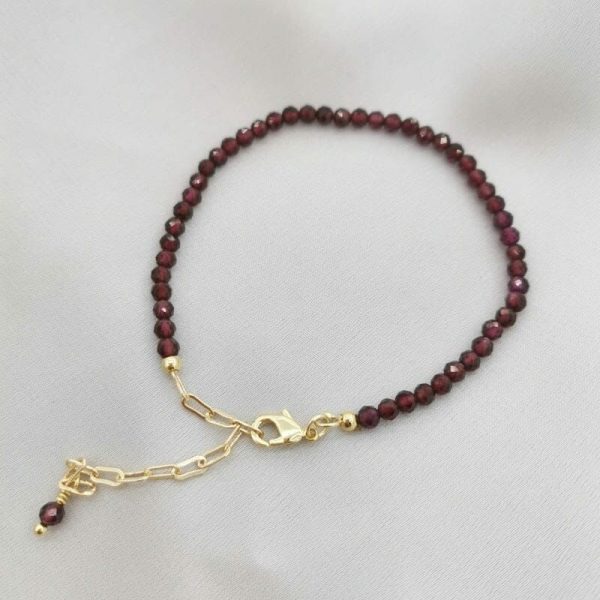 Garnet | Natural Stones Pulsera Faceted Garnet Adjustable Bracelet – 14K Gold Filled Chain