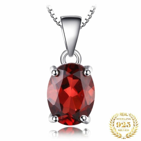 Garnet | Oval Genuine Natural Garnet Pendant – 925 Sterling Silver (No Chain)