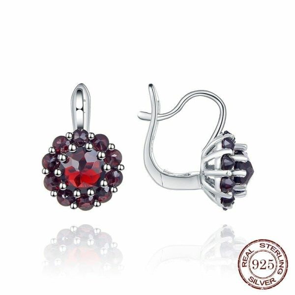 Garnet | Round Natural Black Garnet Clip Earrings – 925 Sterling Silver