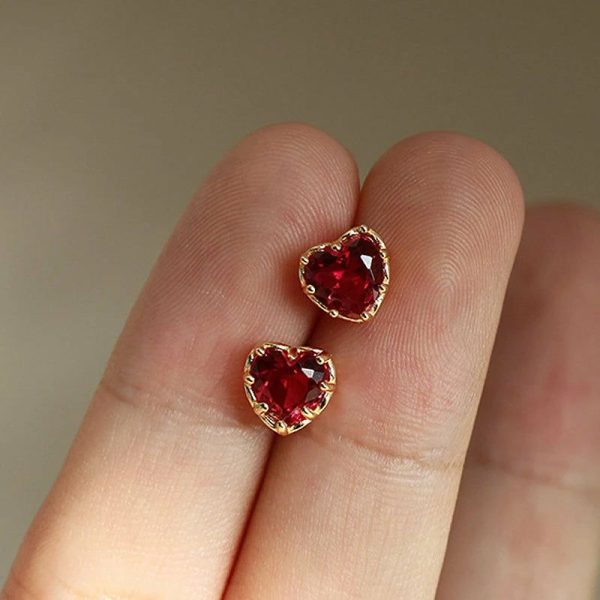 Garnet | Ruby Heart shaped Earrings Garnet Hot Stamping