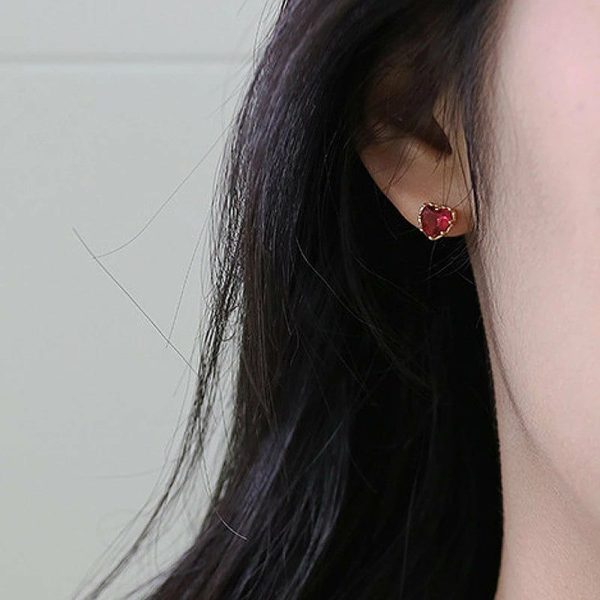 Garnet | Ruby Heart shaped Earrings Garnet Hot Stamping