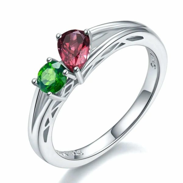 Garnet | Solid 925 Sterling SilverNatural Diopside u0026 Purple-red Rhodolite Garnet Wine Red