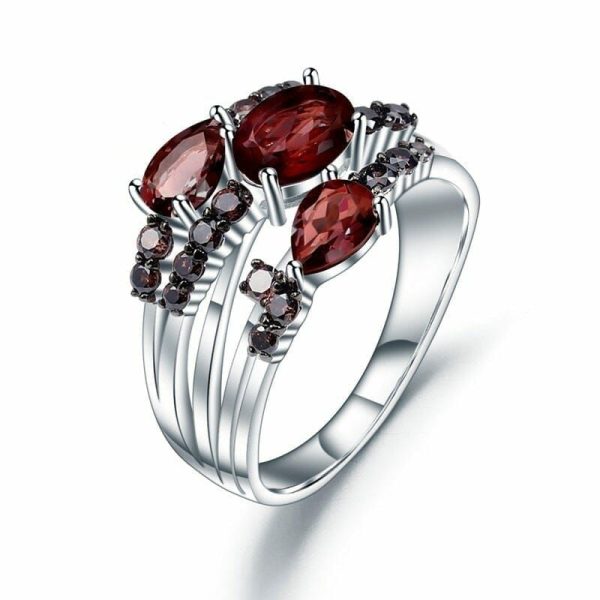 Garnet | Three Stone Red Garnet- 925 Sterling Silver