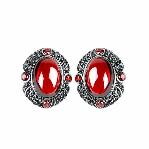 Garnet | Vintage Garnet Clip Earrings – 925 Sterling Silver