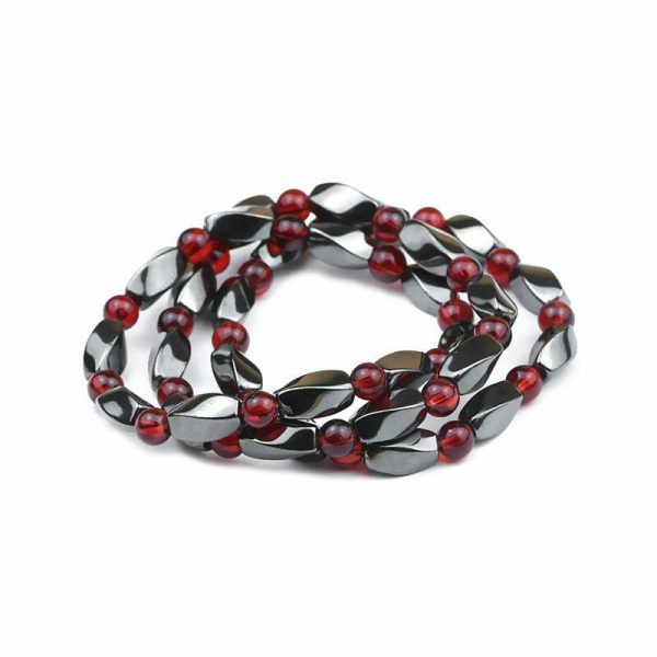 Hematite | Hematite Stone and Ruby Curved Quadrangular Prism Bracelet