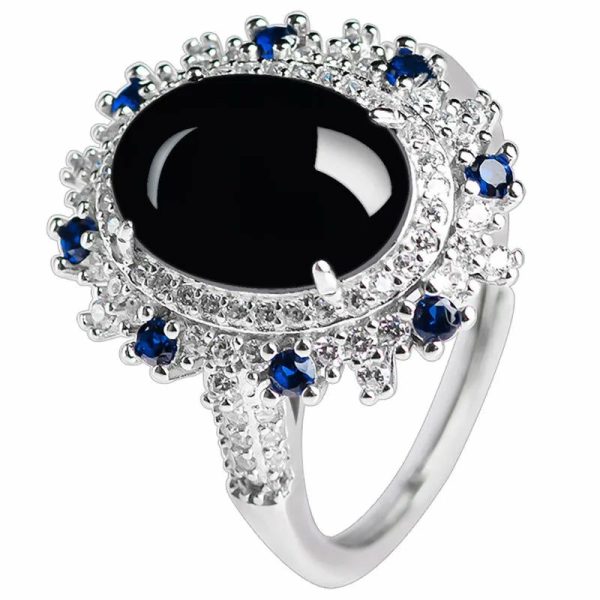 Jade | Black Jade Inlaid with Sapphire 925 Sterling Silver Resizable