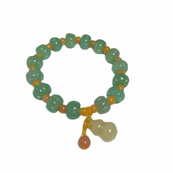 Jade | Gourd Charm Natural Aventurine Pumpkin Beads Golden Silk Jade Beaded Strand