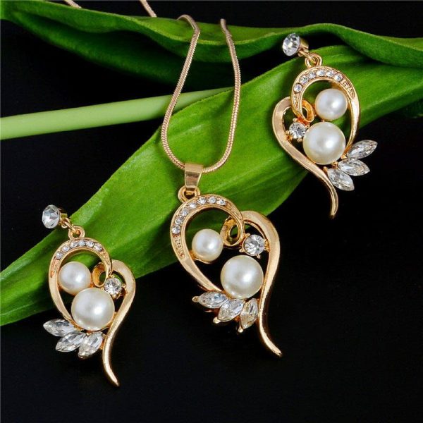 Jewelry Sets | 18K Gold Plated Full Crystal Pearl Jewelry Set