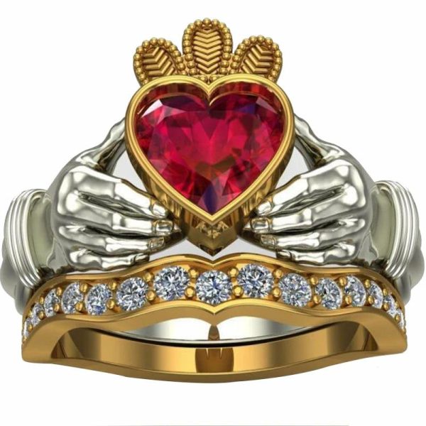 Jewelry Sets | Double-Layer SetRing Europe And America Fashion Women Holding Ruby Heart Crown Hand