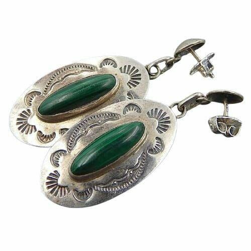 Malachite | Antique Oval Malachite Dangle Earrings