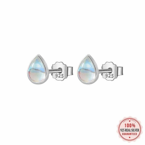 Moonstone | Cute Water Drop Moonstone Stud Earrings – 925 Sterling Silver