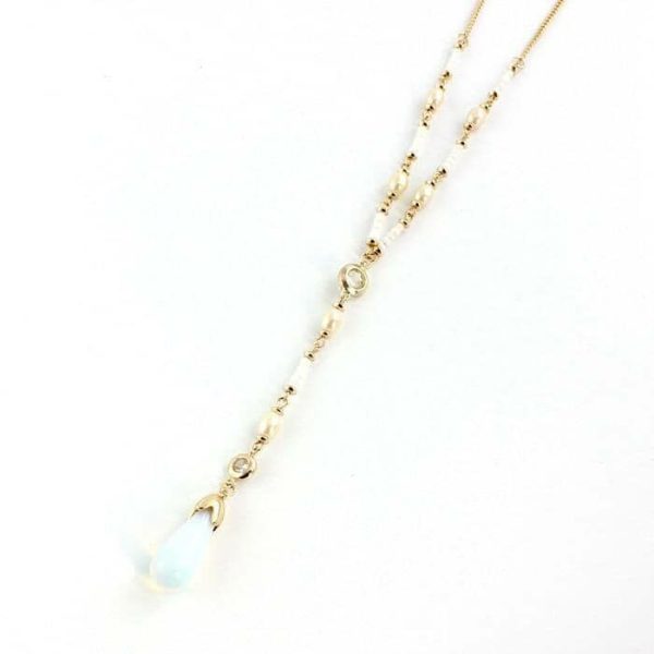 Moonstone | Gold Color Moonstone Pearl Pendant Beaded