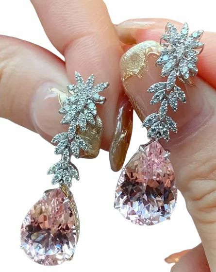 Morganite | Leaves Pink Morganite Water Drop Earrings