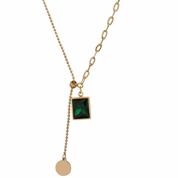 Necklaces | Korean Emerald Stainless Steel Gold Color Silver