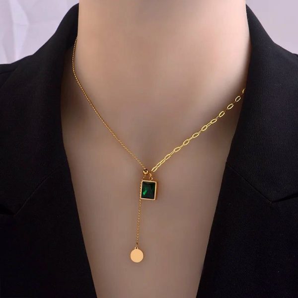 Necklaces | Korean Emerald Stainless Steel Gold Color Silver