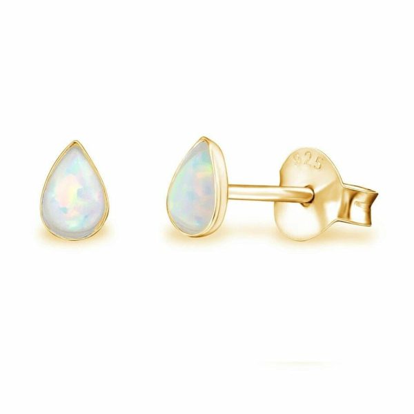 Opal | Classic Mini Drop-shaped Opal Stud Earrings – 18K Gold Plated 925 Sterling Silver