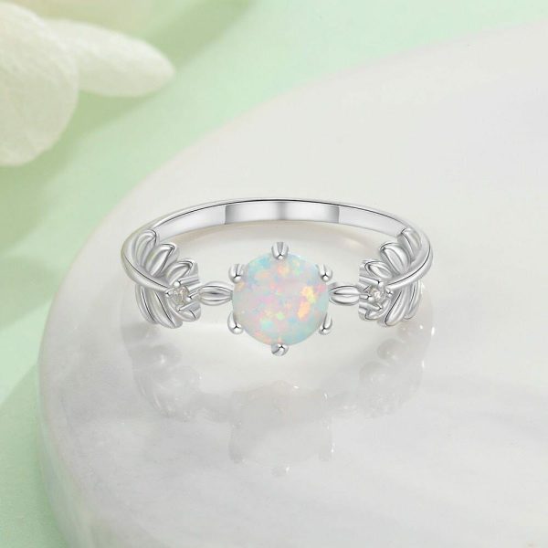 Opal | Cute Branch Leaf White Opal- 925 Sterling Silver