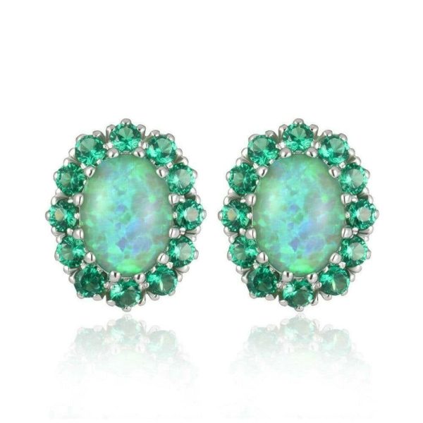 Opal | Green Fire Opal Emerald Stud Earrings