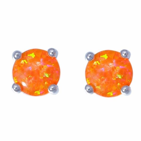 Opal | Orange Fire Opal Round Shape Stud Earrings