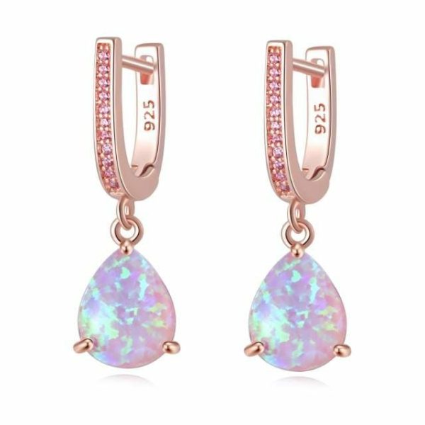 Opal | White Fire Opal Rose Gold Dangling Earrings