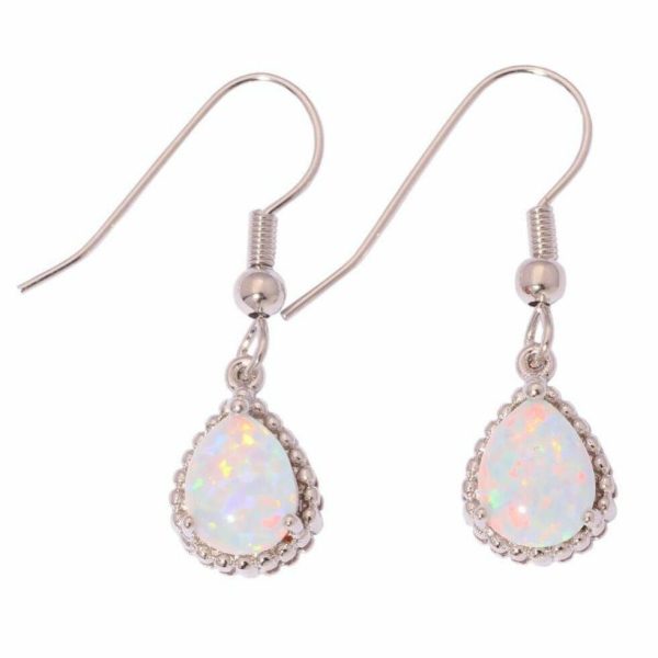 Opal | White Fire Opal Silver Drop Earrings