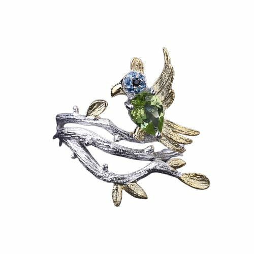 Peridot | 0.78Ct Peridot Gemstone Bird on Branch 925 Sterling Silver