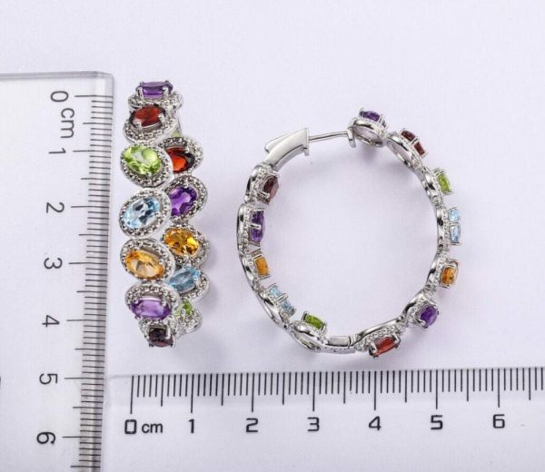 Peridot | Garnet Peridot Amethyst Multi Gemstone 925 Sterling Silver Big Hoop Earrings