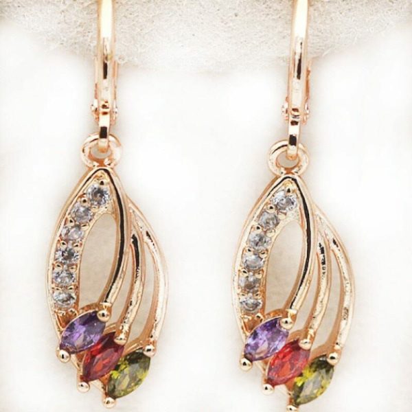 Peridot | Peridot Amethyst Garnet Leaf Dangle Earrings