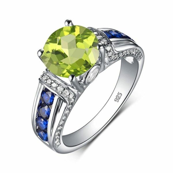 Peridot | Solitaire Cut Peridot and Sapphire 925 Sterling Silver