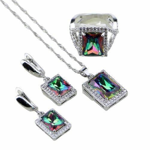 Rainbow Topaz | Natural Square Mystic Rainbow Topaz Set – 925 Silver