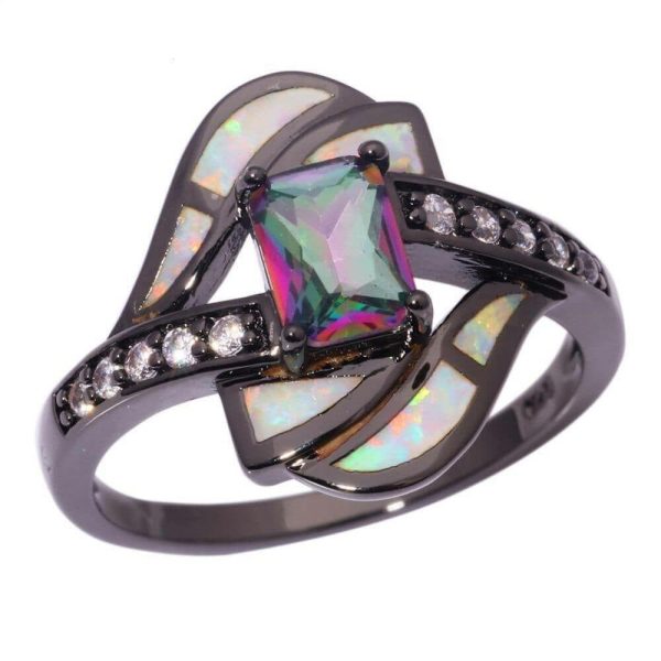 Rainbow Topaz | Rainbow Mystic Topaz and White Fire Opal Geometric