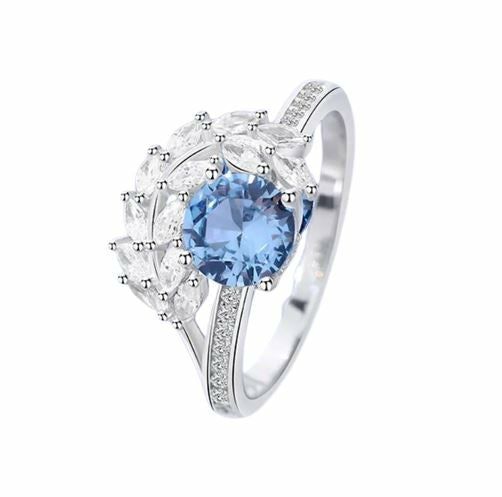 Rings | 1.2CT Blue Round Moissanite 925 Sterling Silver