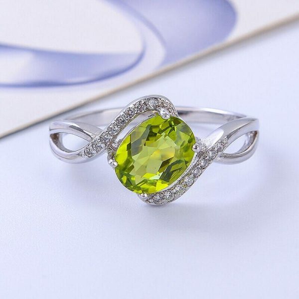 Rings | 1.5ct Peridot 6*8mm Green Gemstone- 925 Sterling Silver Silver