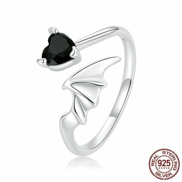 Rings | Black Bat Heart CZ Obsidian Open- 925 Sterling Silver