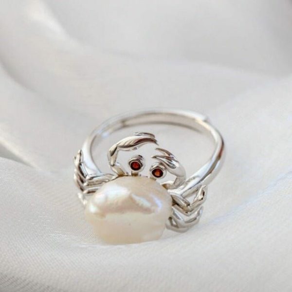 Rings | Cute Little Crab Natural Freshwater Pearl Resizable- 925 Sterling Silver