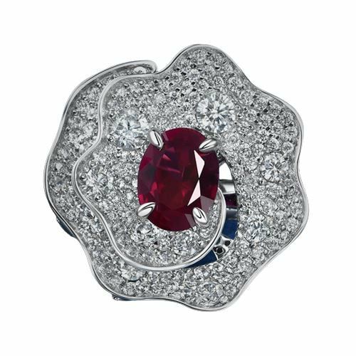 Rings | Flower Oval 2 CT Ruby 925 Sterling Silver