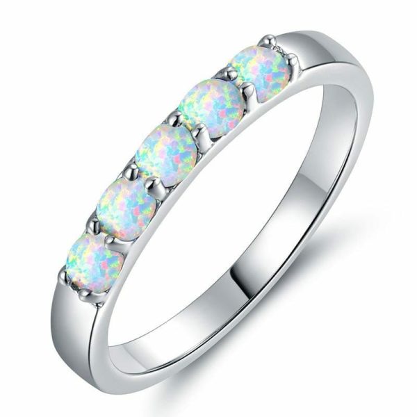 Rings | White Fire Opal Geometric Pattern Bohemian Fire Opal