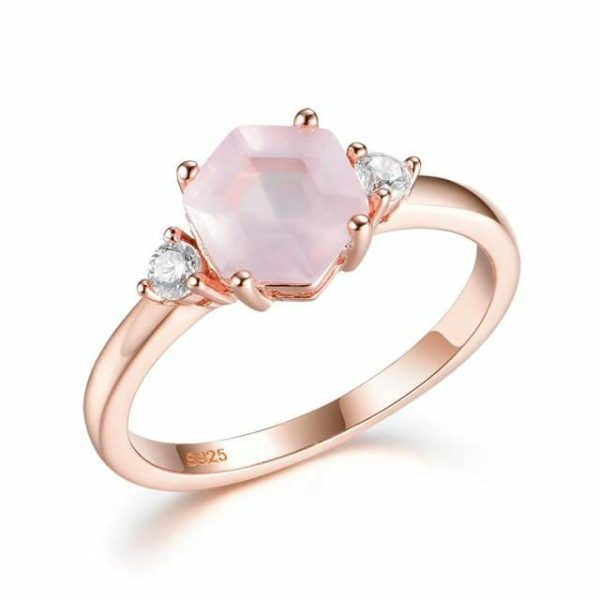 Rose Quartz | Natural Rose Quartz Hexagon Rose Gold