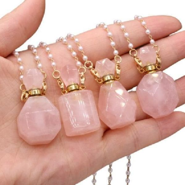 Rose Quartz | Natural Rose Quartz Perfume Bottle Pendant