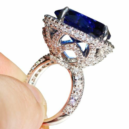 Sapphire | 15*15mm Huge Princess Cut Sapphire Silver