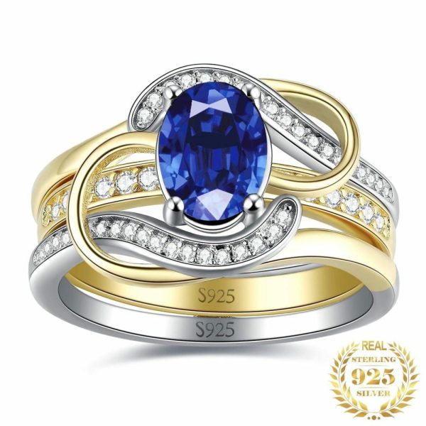 Sapphire | 2Pcs Elegante Silver Gold Luxury Sapphire- 925 Sterling Silver